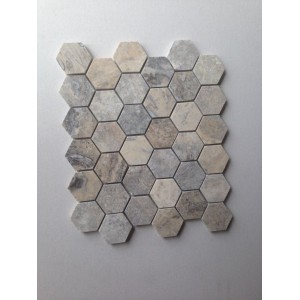 Silver 2 inch Hexagon Honed Travertine Mosaic